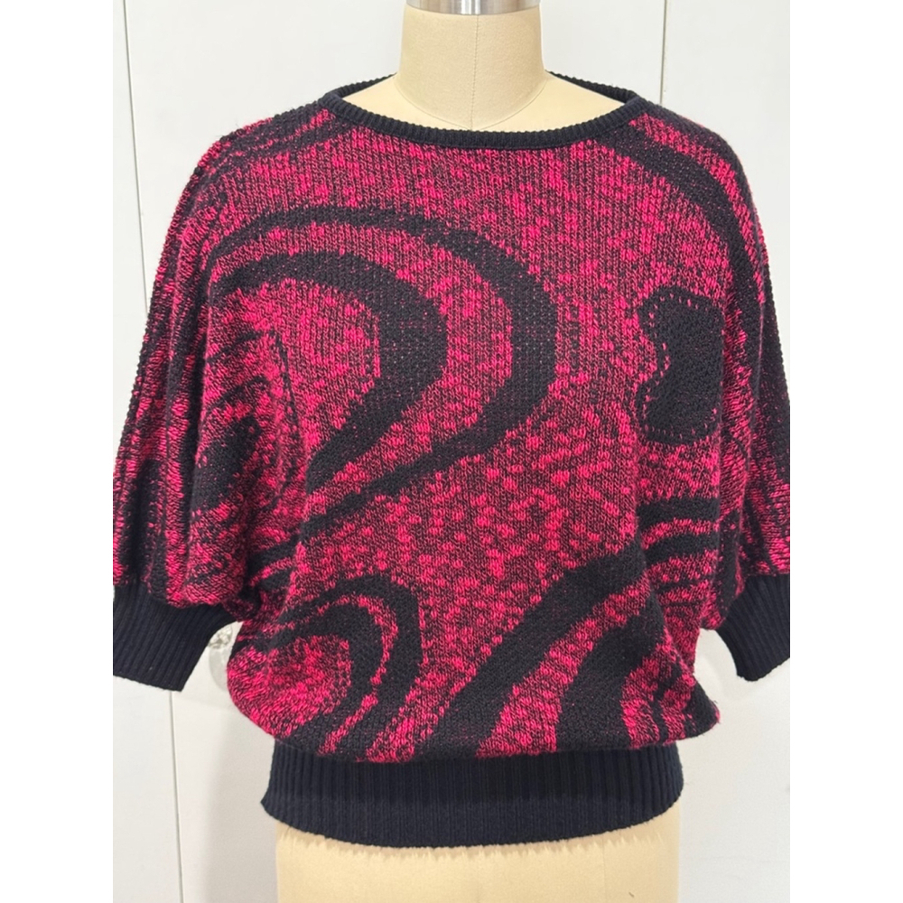 Designers Originals Sweater, Size M, pink and Black swirl ribbed edges